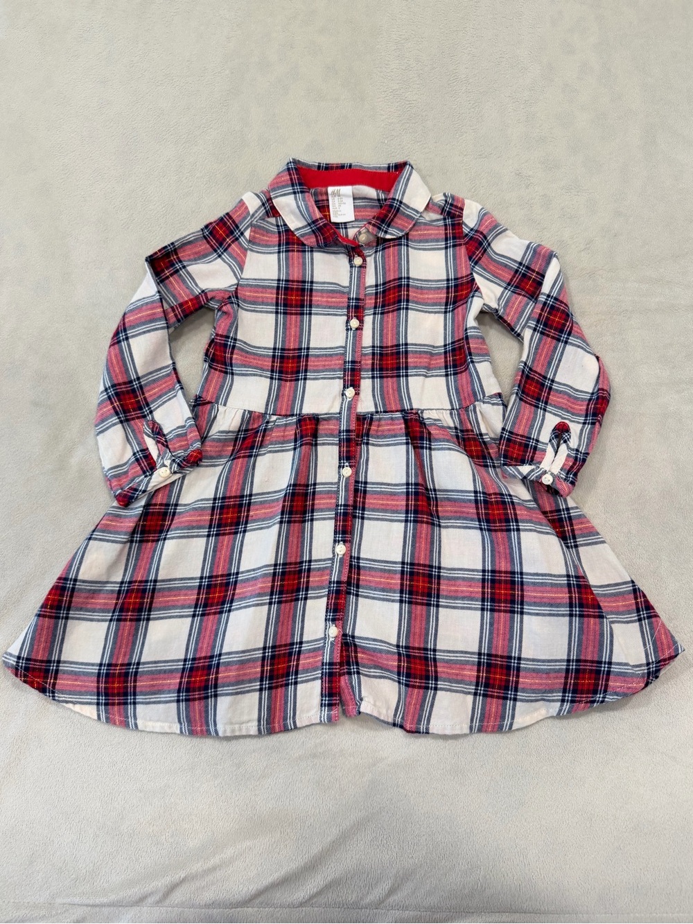 H&M Girls Red & White Plaid Button-Front Shirt Dress
